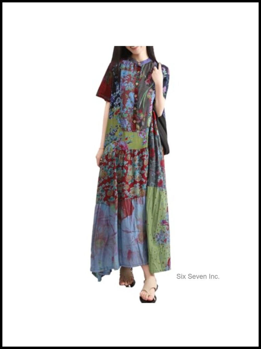 Boho Floral Cotton Maxi Sundress with Pockets, Loose Fit, Button Front
